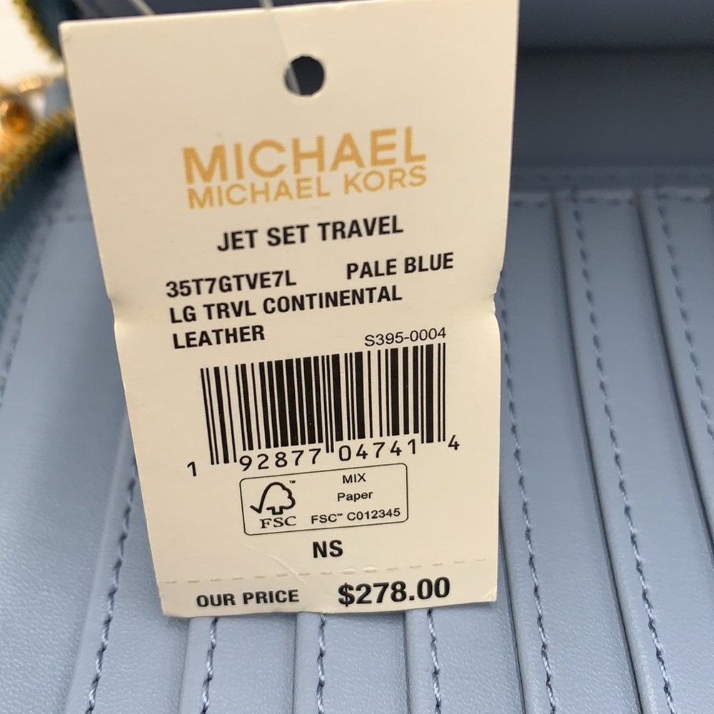 MICHAEL KORS LARGE TRAVEL CONTINENTAL WRISTLET WALLET PALE BLUE COLOR - Picture 11 of 13